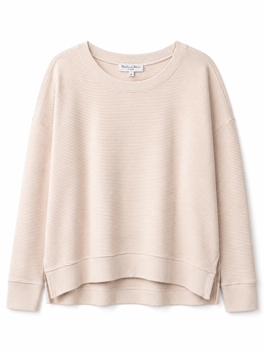 Michael Stars Ribbed Cotton Pullover Sweatshirt XL Ivory Cream Neutral